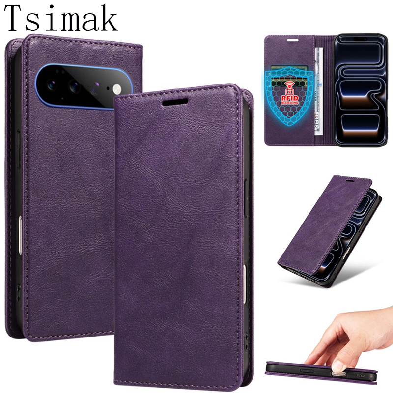 Google Pixel 9 - Magnetyczne etui z klapką ze skóry